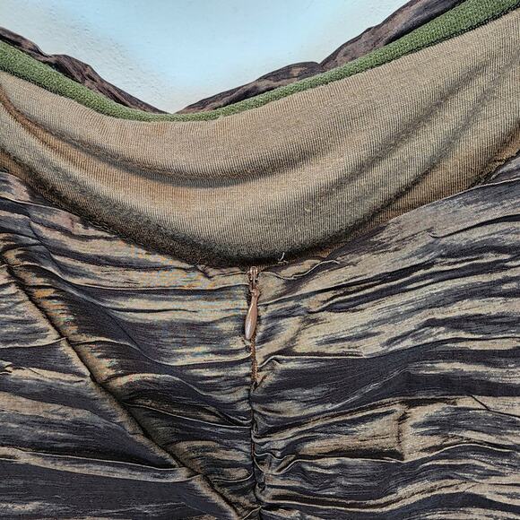 Vintage Ruched Crinkled Bodycon Cocktail Mini Dress Size M Dark Brown Ariella - Picture 7 of 15